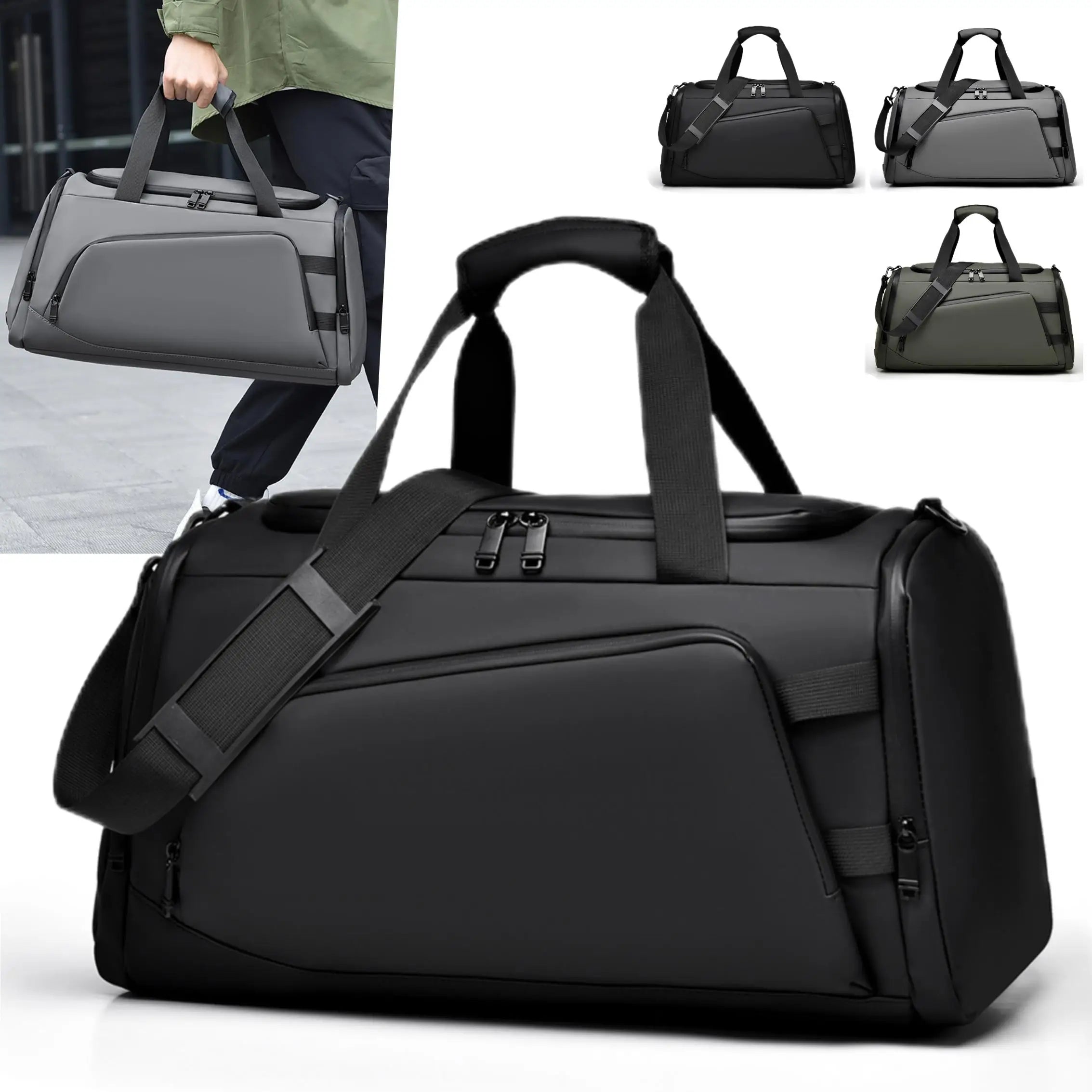 Unisex Large Capacity PU Leather Travel Duffel Luggage Bag Custom Logo Waterproof Gym Duffle Bag With Shoe Storage Compartment