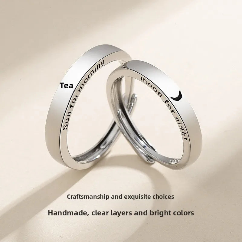 BASQUESUN Factory Wholesale Custom  New Sun Moon Star Couple Simple Fashion Sun Moon Love Open Couple Ring