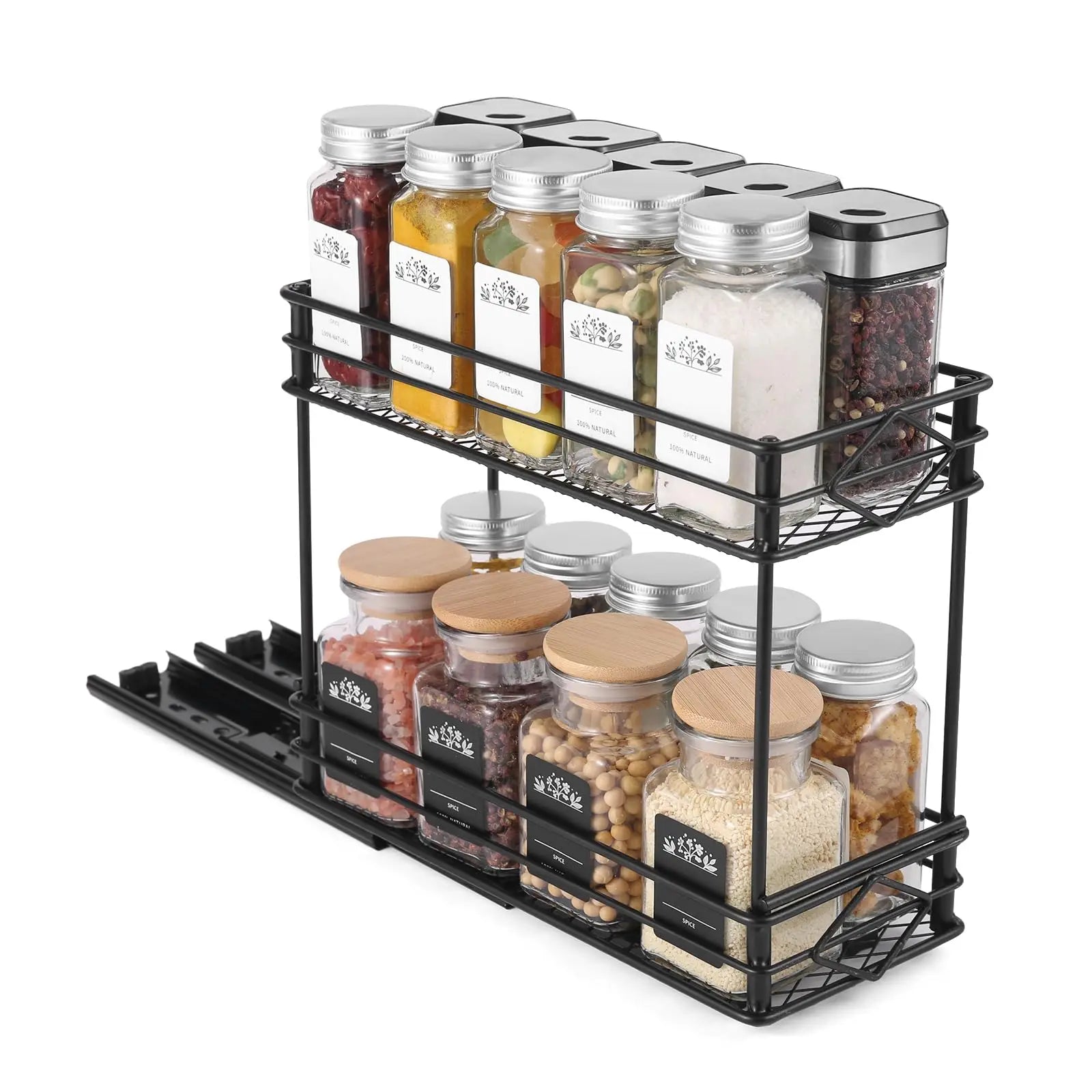 Wholesale 2 Tier Pull Out Spice Rack Kitchen Cabinet Spice Rack Organizer Seasoning Storage Organizer