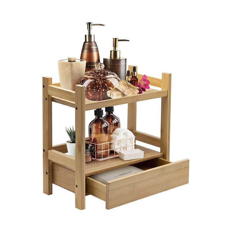 Bamboo Makeup Organizer Multi Purpose Storage for Skincare Toiletries Desktop Household Items Display Stand Shelf CNLF