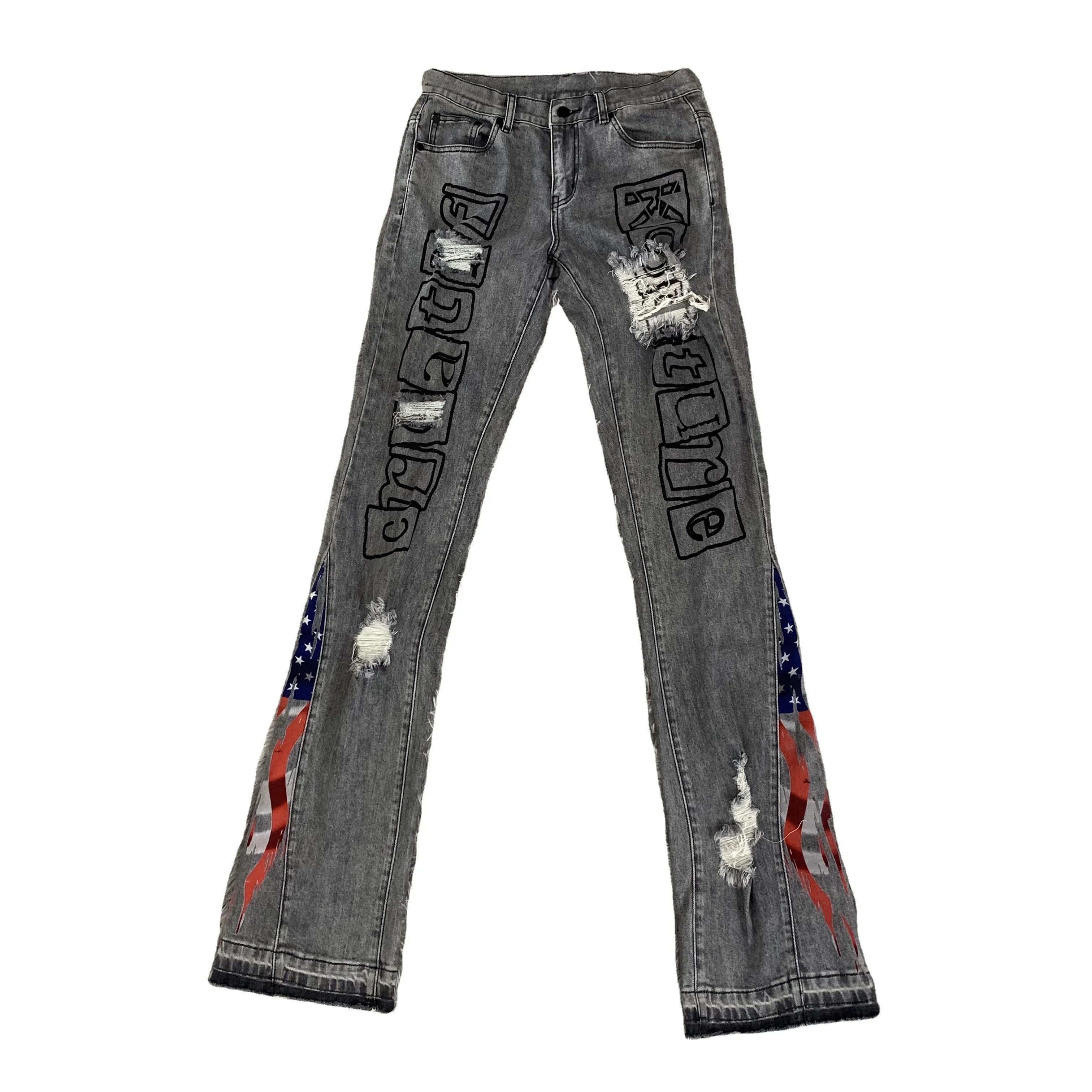DENIMGUYS 2025 American Street Style Men Skinny Vintage Distressed Ripped Flared Jeans Pants