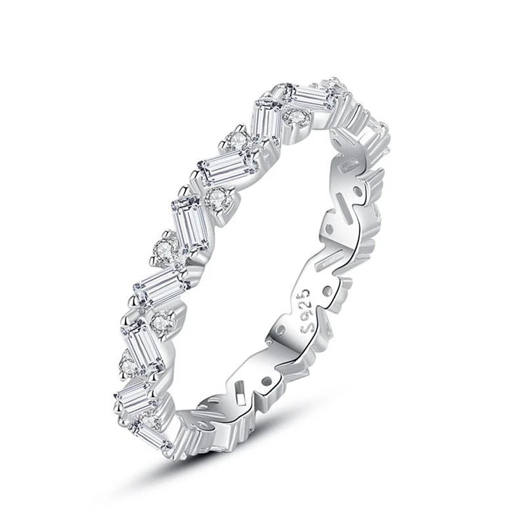Exquisite 925 sterling silver simple baguette iced out CZ diamond ring for women