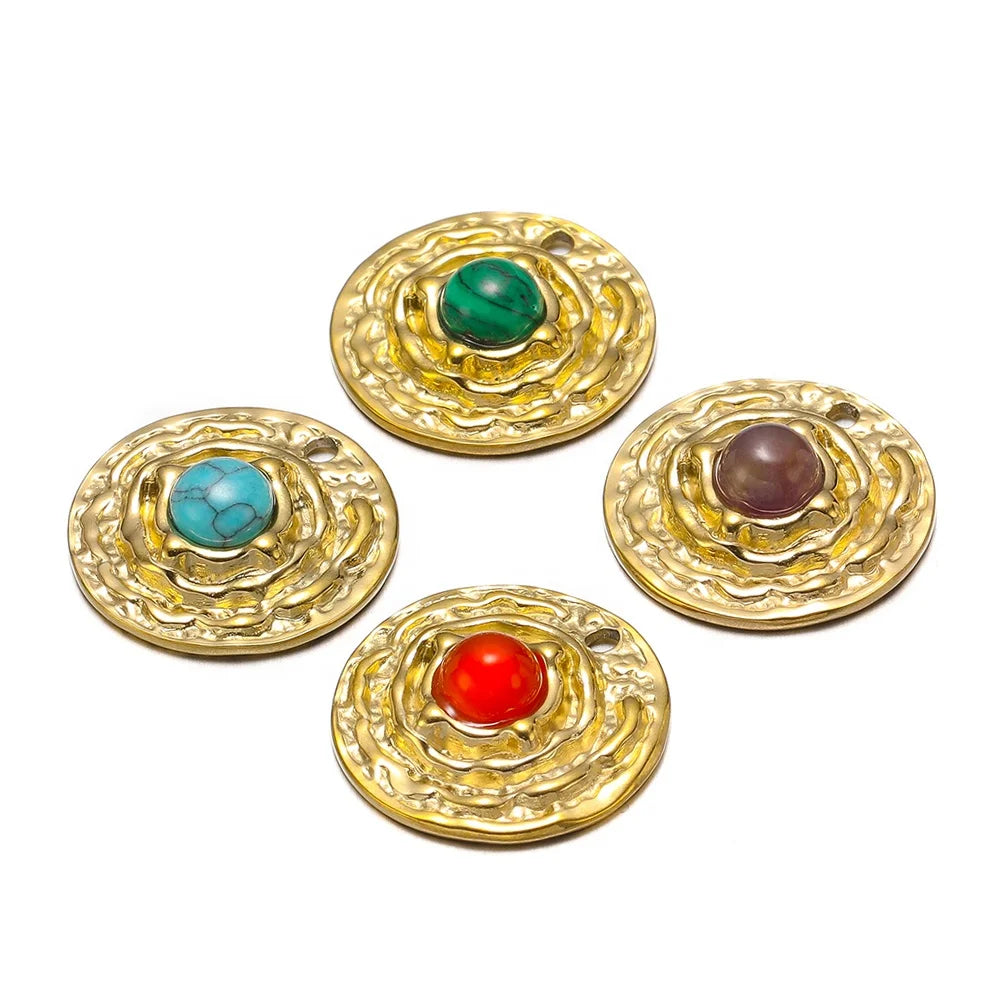 Vintage Stainless Steel Gold Plated Colorful Natural Stone Pendant Necklace Diy Charms Jewelry Making Accessories