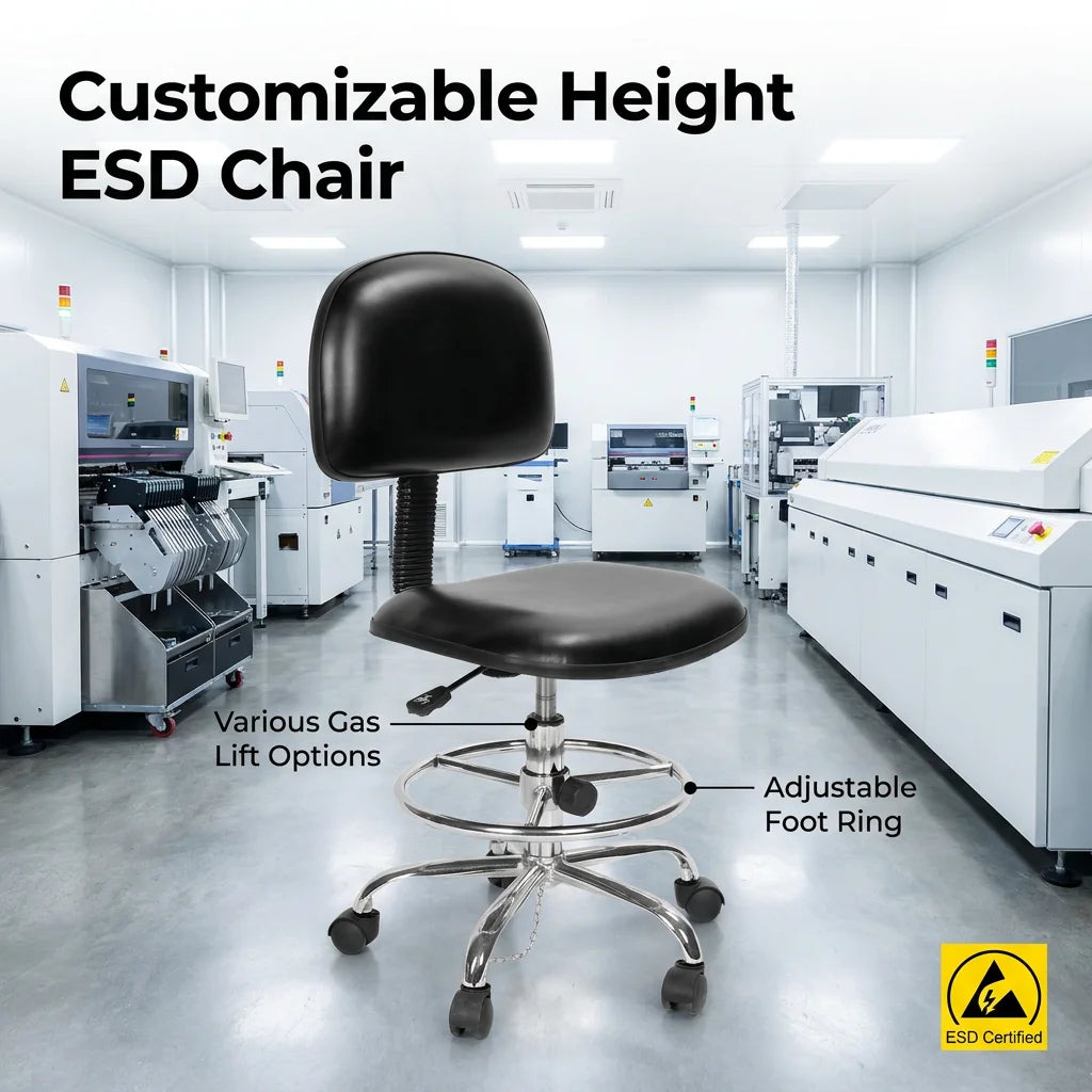 KEXING Laboratory Chair with Foot Ring ESD Antistatic 10^6-10^9 Ohm Ergonomic PU Seating for SMT Workshop & Cleanroom
