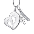 925 Sterling Silver Women Custom Letter Heart Baby Footprints Mothers Day Gift Pendant Necklace
