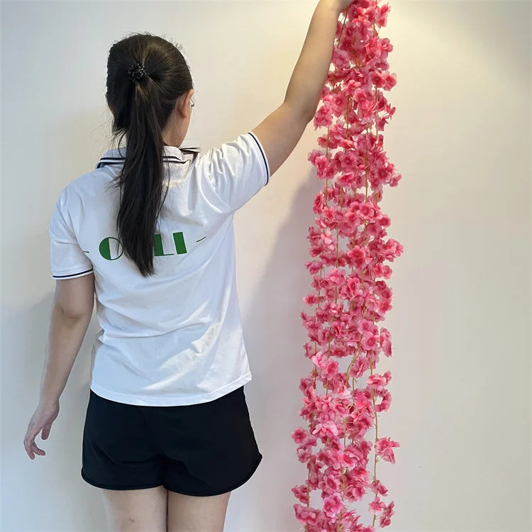 New Design N-0231 Artificial Silk Garland Cherry Blossom Wisteria Hanging Ceiling Flowers for Wedding Decoration