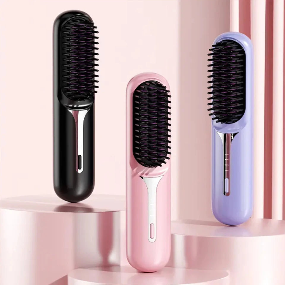 Negative Ion Hair Straightening Comb Charging Heat Cordless Travel Hot Comb Portable Mini Hair Curler Straightener Brush
