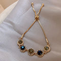 Korean Style Glittering Luxury Diamond Crystal Charm Bracelet Gold Plated Chain Vintage Round Adjustable Gemstone Bracelet Women