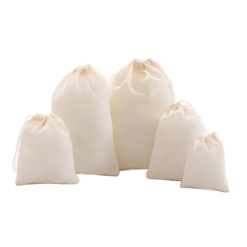 Linna Custom 100% Cotton Muslin Single Drawstring Tea Bags Natural Biodegradable Organic Biodegradable Grocery Shopping Pouches