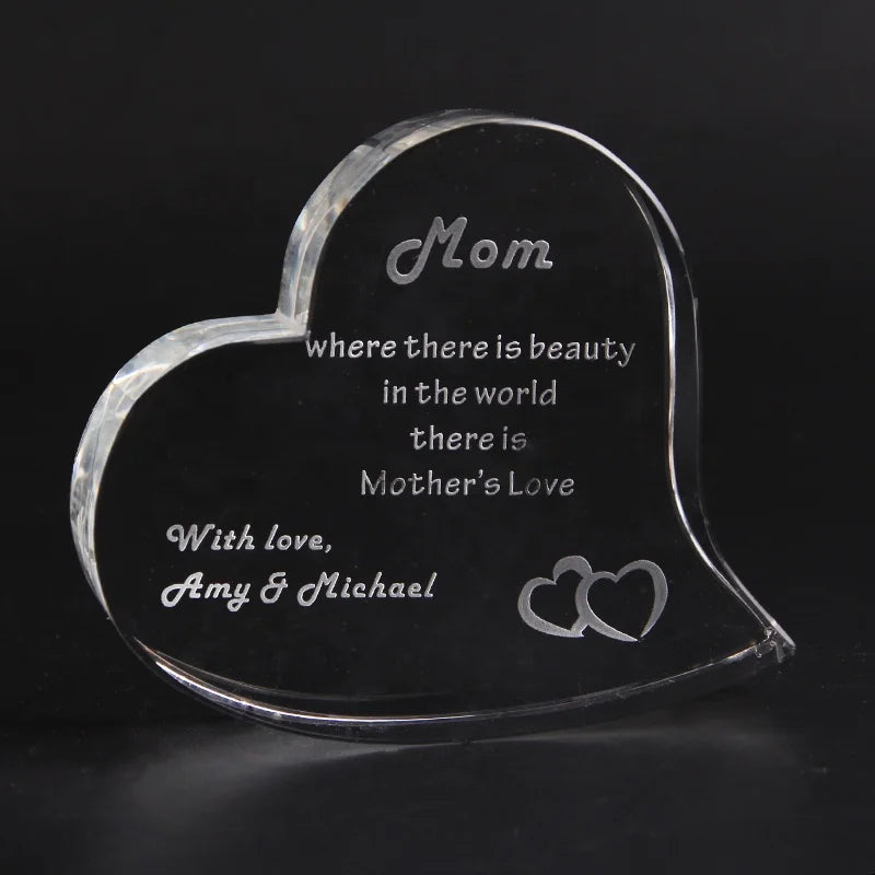 Customized Engraved Heart Shape K9 Crystal Glass Paperweight Anniversary Wedding Gift Sets for Women Mom Wife Couples CPW-10A