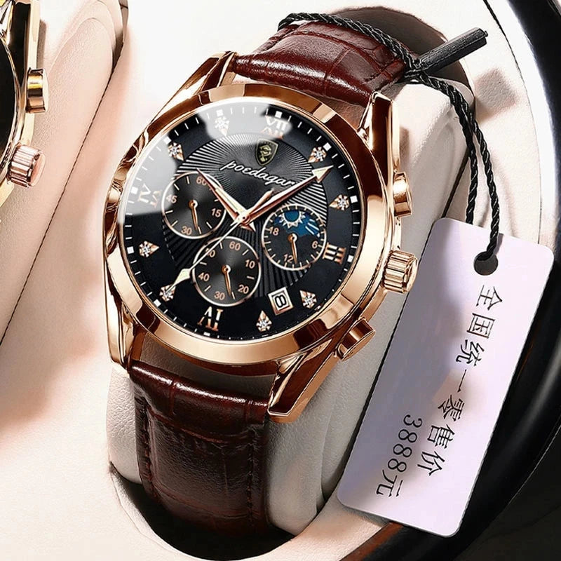 Poedagar Men Watches Hot Top New Sports Fashion Leather Luminous Waterpoof Japan Quartz Simple Casual Relogio Masculino Gifts