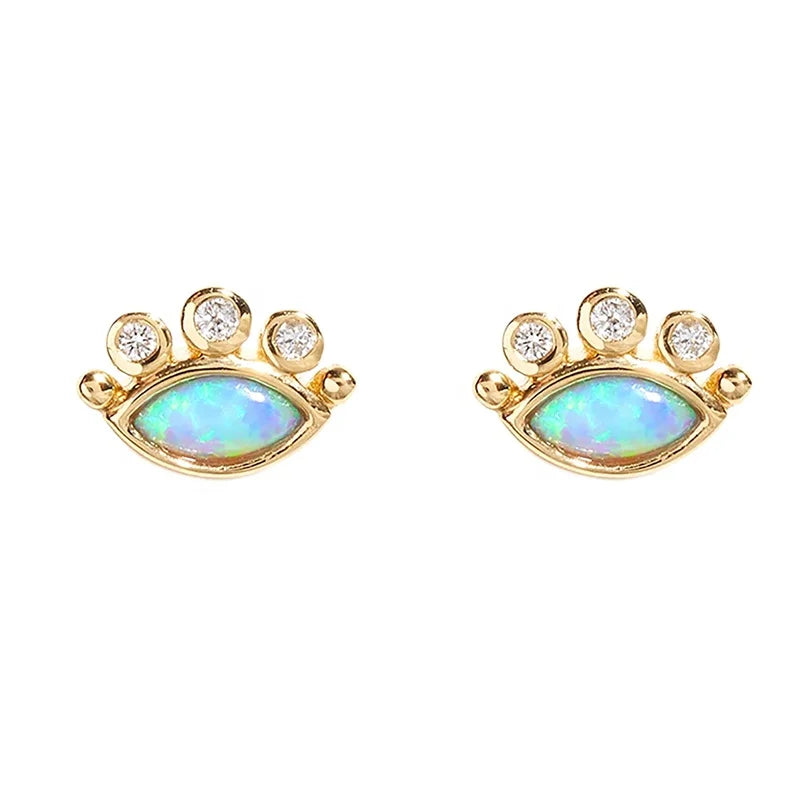 Gemnel Fashion 925 Silver 18k Gold Plated Opal Cubic Zirconia Evil Eye Marquise Stud Earrings