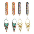 Bohemian Long Rice Beads Tassel Earrings for Women Handmade Statement Multi Beaded Dangle Earrings