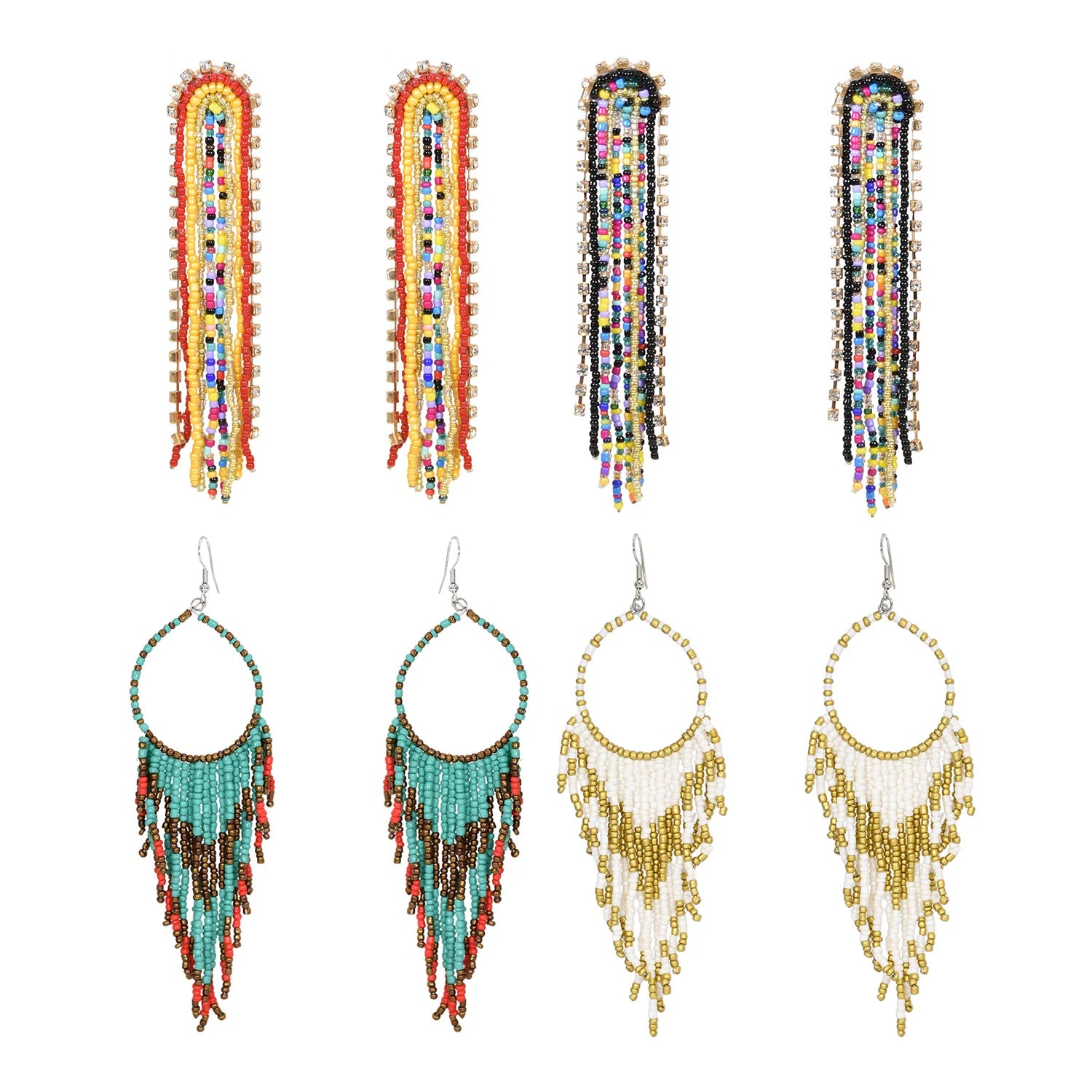 Bohemian Long Rice Beads Tassel Earrings for Women Handmade Statement Multi Beaded Dangle Earrings