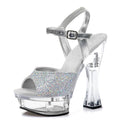 14cm thick heel silver Sequin queen banquet party elegant high heels Club platform leaky toe sandals