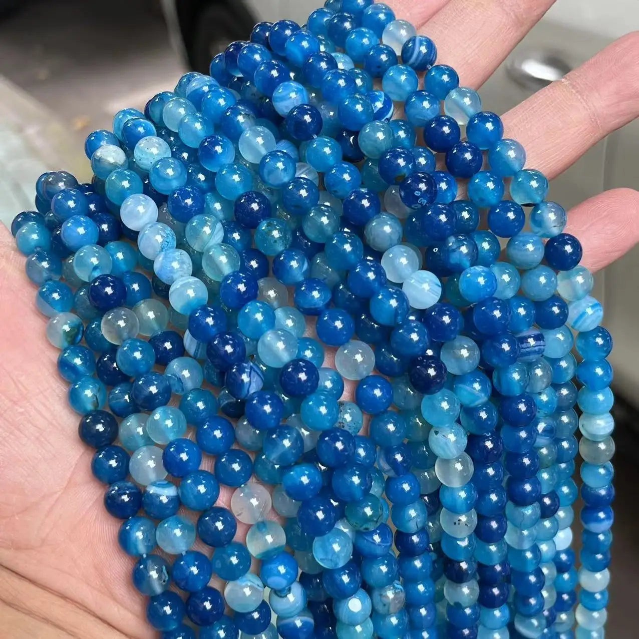 JC Crystal Wholesale 4mm Natural Stone Agate Beads  Factory Price Round Shape Blue Agate Beads for Bracelet Making
