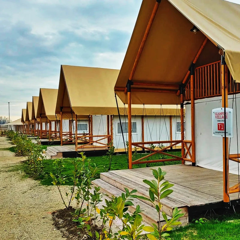 Glamping Recreation Safari Tents Prefabricated Wooden Pole House Villa