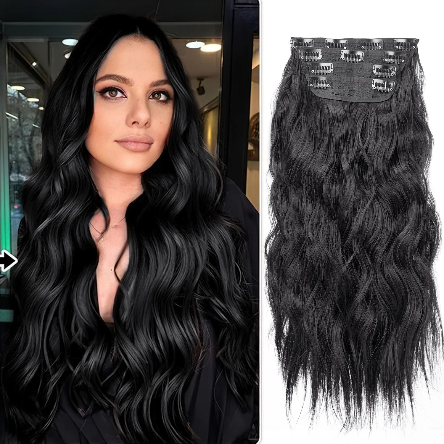 Synthetic High Temperature Fiber Straight/Curly/Wavy Clip in Hair Extensions 11 Clips Soft Fluffy Thick Hairpieces for Daily Use