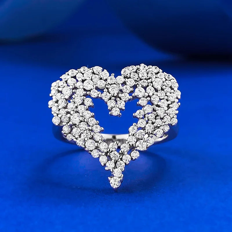 New 925 Sterling Silver Sparkling Heart-shaped Ring Set with Cubic Zirconia