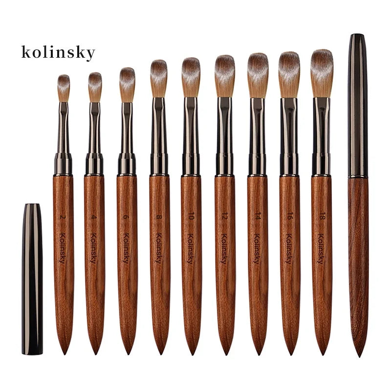 Custom Logo Acrylic Nail Brush 2-18# Wooden Nail Brush Kolinsky Nail Art Pen