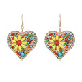 Women Beaded Rhinestone Colorful Heart Dangle Earrings Drop Earring Handmade Bohemian Love Heart Earrings