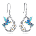 New Arrival Women Jewelry 925 Sterling Silver Hummingbird Flower Drop Hook Pendant Earrings