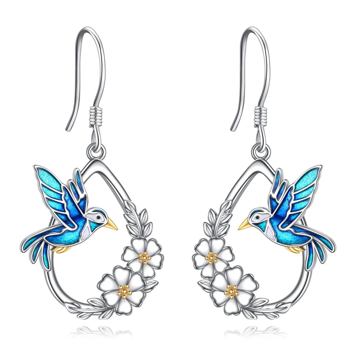 New Arrival Women Jewelry 925 Sterling Silver Hummingbird Flower Drop Hook Pendant Earrings