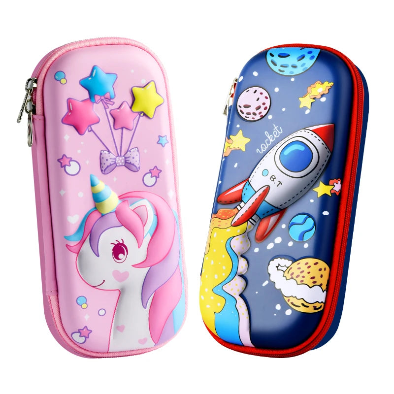 3D Cute Cartoon EVA Pencil Case for Students Kawaii Unicorn Design Zipper Closure Plastic Pen Case Boys Girls School Stationery