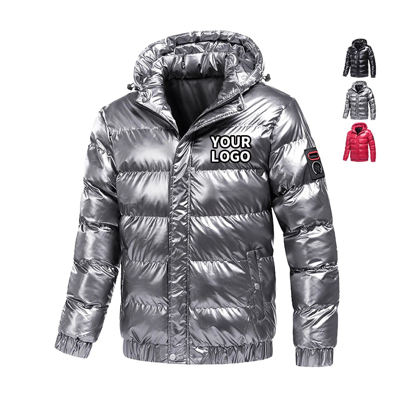 Men Bubble Coat logo Winter Glossy Puffer Jacket Custom Shiny Bubble Jacket