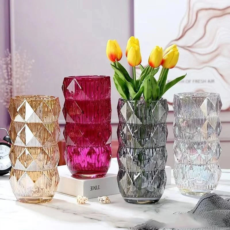 Living Room Decorative Table Flowers Arrangement Wedding Transparent Green Red Grey Amber Colorful Small Round Shape Glass Vase