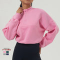 Women's Lightweight Cropped Fitness Sweatshirt Half Zipper Long Sleeved Jacket with Drawstring Solid Pattern Breathable 1 Piece