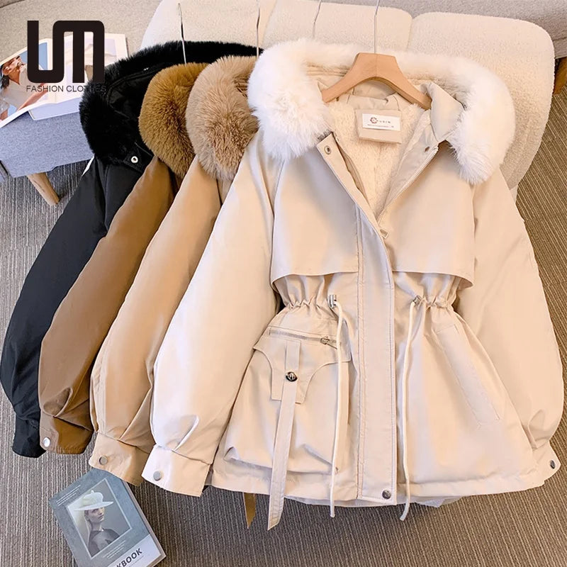 Liu Ming Trending Products 2025 New Fashion Women Winter Fur Collar Oversized Long Coat Hooded Warm Lining Puffer Parkas Jackets