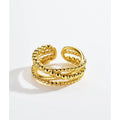 High Luxury 18K Gold Plated Beaded Rings Adjustable 925 Silver Layered Cross Rings for Women
