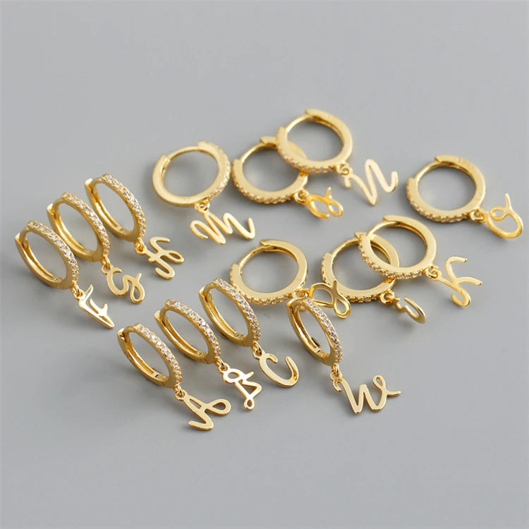 Customized 925 Sterling Silver 18k Gold Plated Custom Letters Zircon Hoop Earrings for Women