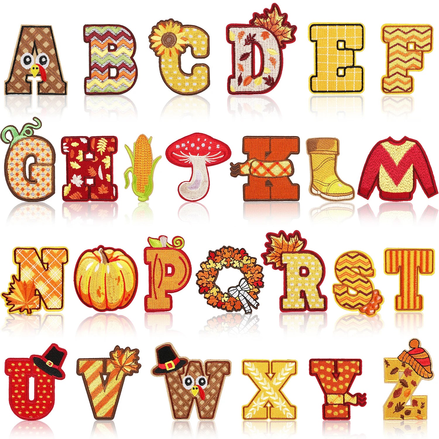 New Iron on 6.5cm  Autumn Theme Embroidery Letter Patch for Clothes Bags Decoration