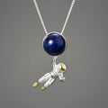 Wholesale Price Pure S925 Sterling Silver Natural Gemstone Lapis Space Odyssey Pendants Charm Chain Necklace Women Fine Jewelry