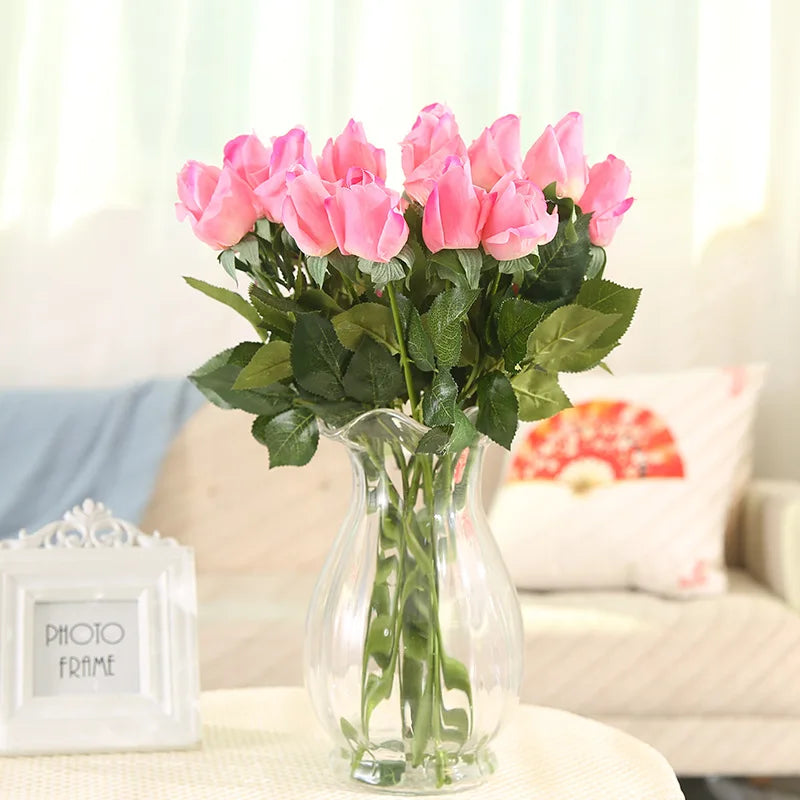 D-R008 Hot Sale Long Stem Latex Flowers Real Touch Rose Bud Rose Flower for Flower Arrangement Wedding Home Decoration