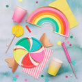 FAMA Birthday Tableware Cake Plate Round Tableware Rainbow Color Biodegradable Paper Plates 9 Inch Disposable