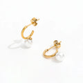 Joolim High End 18K Gold Plated Imitation Pearl Mini C Hoop Earrings Stainless Steel Jewelry for Women Wholesale