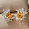 CAOSHI Fine Jewelry Bridal Wedding White Yellow CZ Crystal Earring Silver Plated Designer Flower Stud Earrings Women