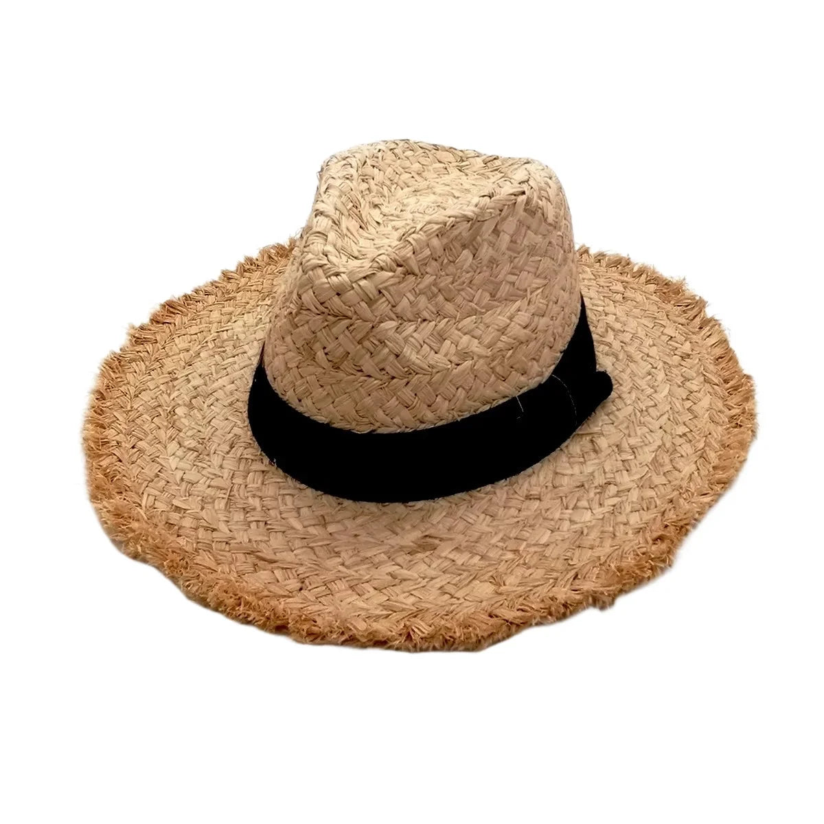 Stock Women Model Fashion Shows Large Wide Brim Raffia Straw Hat Summer Sun Visor Broad Floppy Sunhat Rough Brim Beach Hat Caps