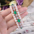AB067 Guaranteed Quality Products 925 Sterling Silver Women Jewelry Mix White Quartz Green Emerald Stones Pearl Bracelet