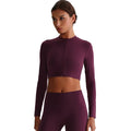Women's Long Sleeve Soft Lightweight Quick Dry Crop Fitness Top with Front Zipper Active Wear