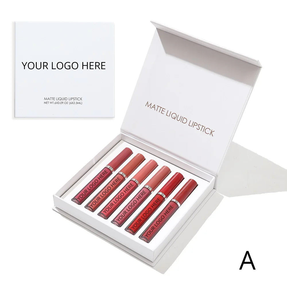No Logo Custom Label Create Your Own Brand 6 Colors Makeup Gift Vegan Matte Nude Waterproof Liquid Lipstick Set