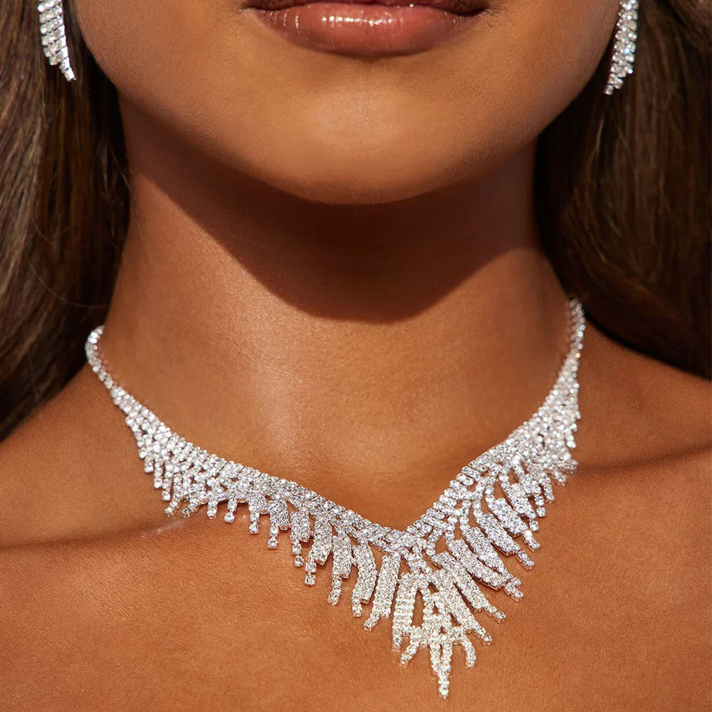 DAIHE Set-3354 Luxury Fringe Necklace Set Fashion Wedding Jewelry Two-piece Bridal Accessories