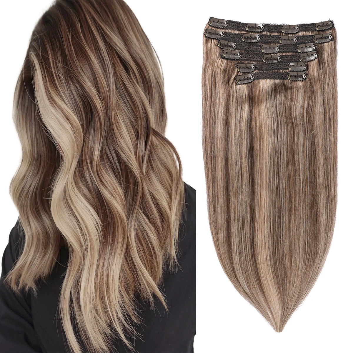 Hign Quality Remy Human Hair  Extensions Clip in 9 Pieces Highlights Color Ready Ship Hair