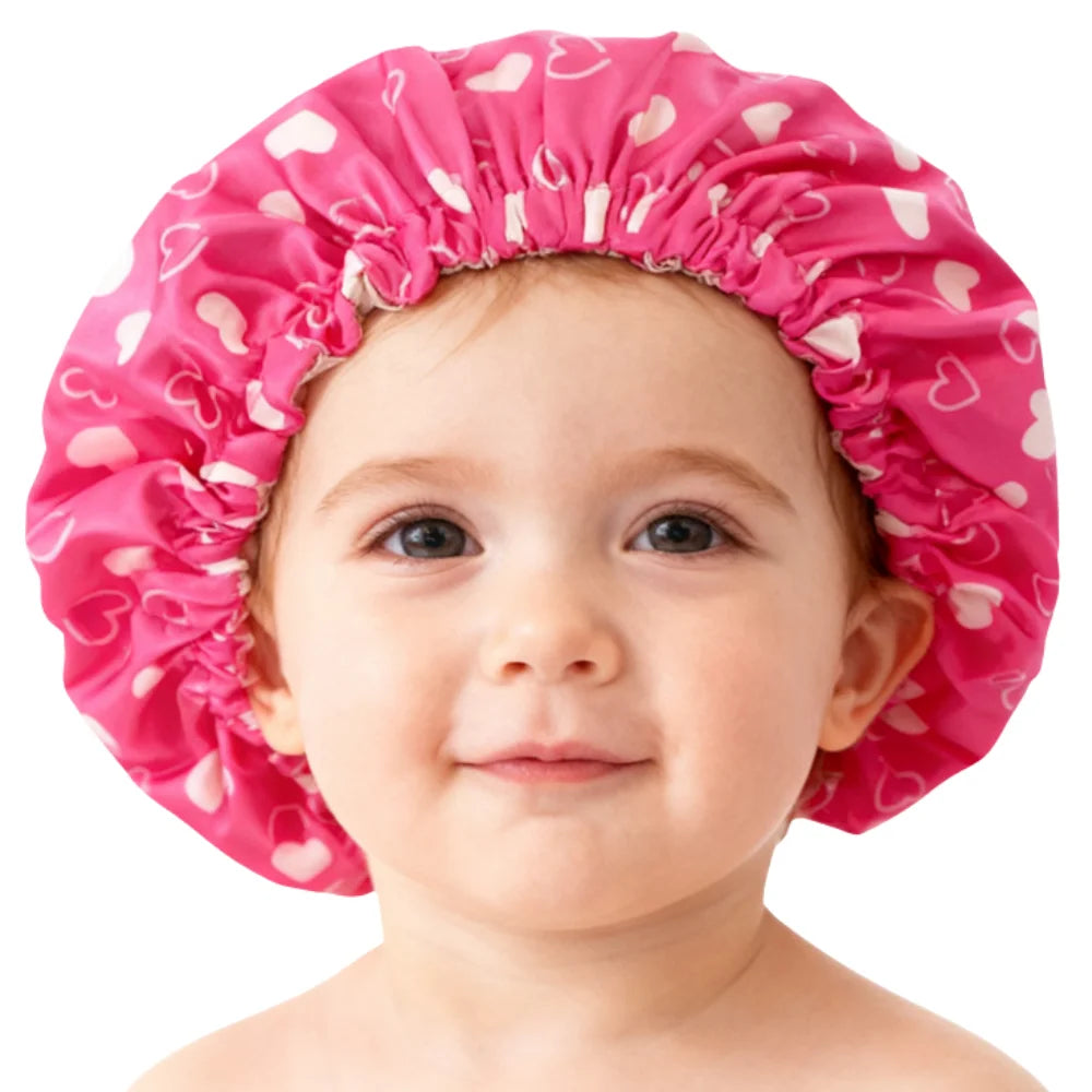 QINGYAN Kids Bonnets Custom Logo Kid Wholesale Baby Satin Sleep Cap Double Layer Reversible Adjustable Print Satin Cap