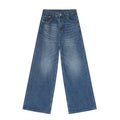 2025 Custom logo Jeans Dark Blue Straight Leg Jeans for Men  Baggy Fit Straight Leg Jeans for Men
