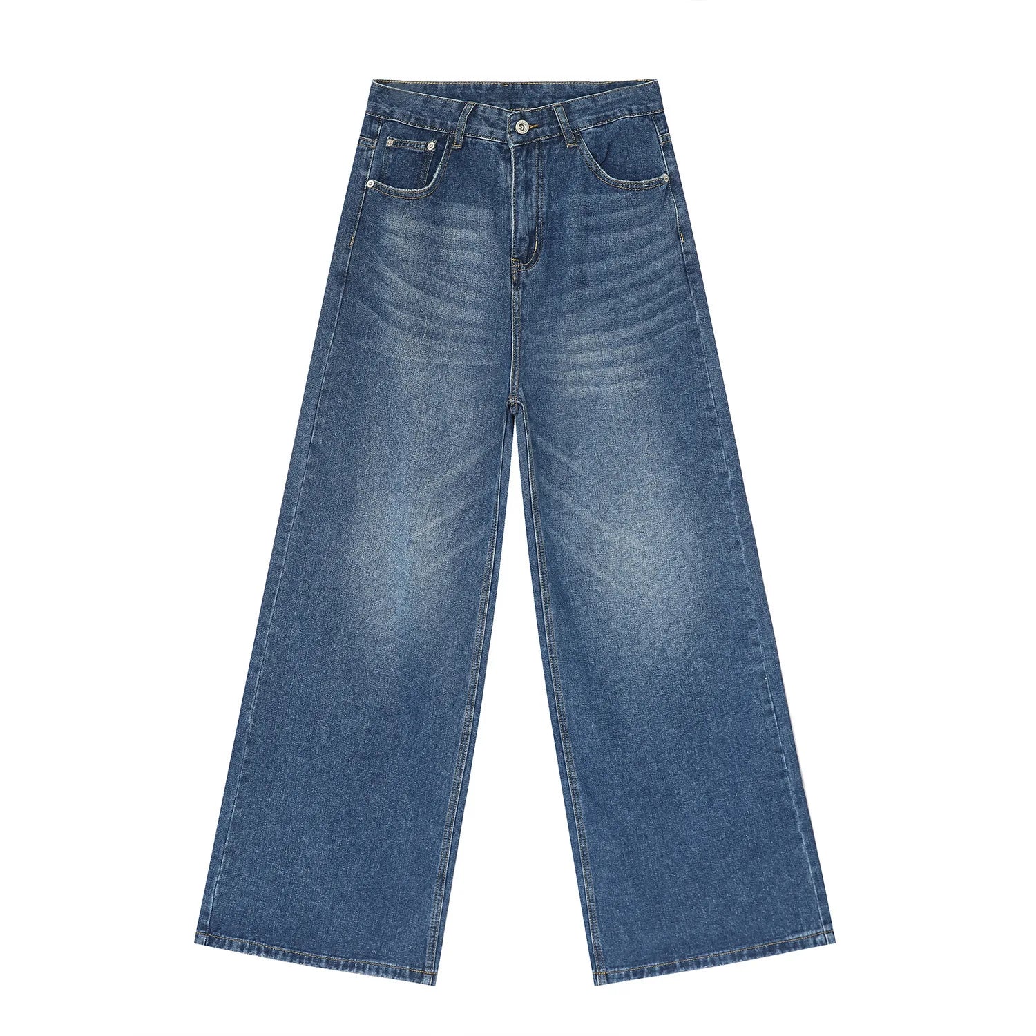 2025 Custom logo Jeans Dark Blue Straight Leg Jeans for Men  Baggy Fit Straight Leg Jeans for Men
