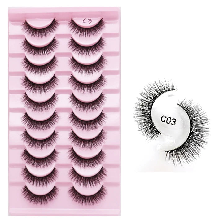 10 Pairs Natural 3d Mink Lashes Soft False Eyelashes Cross Messy Dense Eye Lashes Extension Makeup Faux Cils Cat Mini
